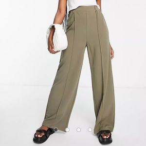 ASOS DESIGN jersey slouchy wide leg suit pants in moss